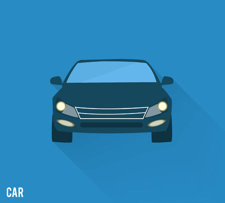 Car icon with shadow isolated on blue backgroundのイラスト素材