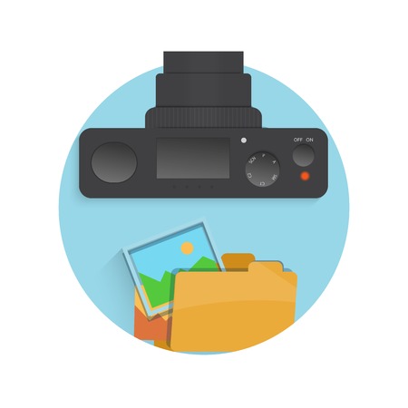 Photograph icon of camera, folder and photo in flat design styleのイラスト素材