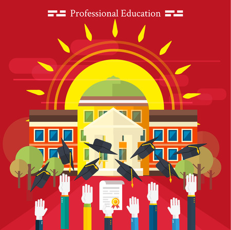 Set icons for education, online education, professional education in flat design styleのイラスト素材