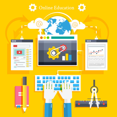 Set icons for education online education professional education in flat design styleのイラスト素材