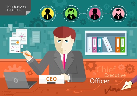 Chief executive officer sitting at table in officeのイラスト素材