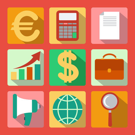 Set of 9 analysis, marketing colorful square iconsのイラスト素材