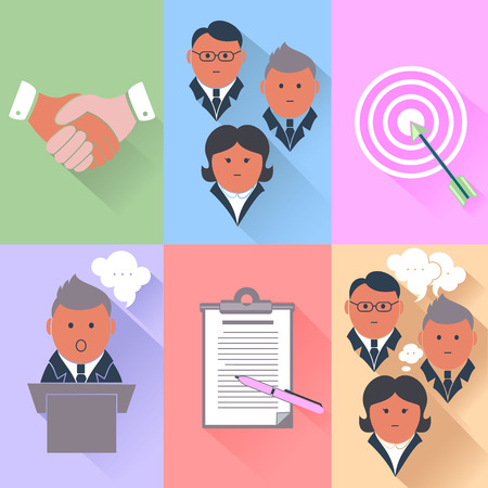 Set of human resources, teamwork, management and business partnership icons with long shadowsのイラスト素材