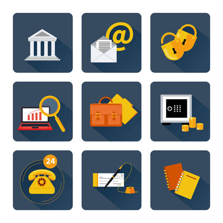 Set of 9 square icons for finance and banking services, support and securityのイラスト素材