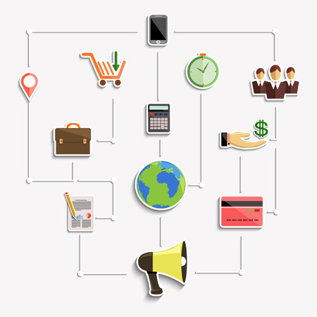 Concept for digital marketing and finance with interaction lines on white backgroundのイラスト素材
