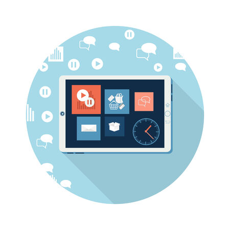 Digital tablet with applications for business, shopping, communicationのイラスト素材