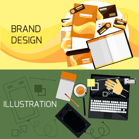 Brand Design. Corporate identity template. Company style. Web Design in flat designのイラスト素材