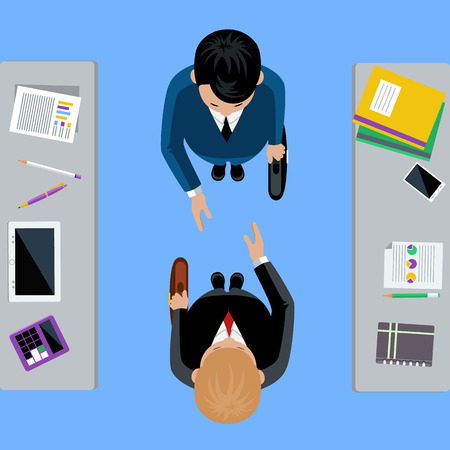 Businessmen on business meeting. Two man do handshake in flat designのイラスト素材