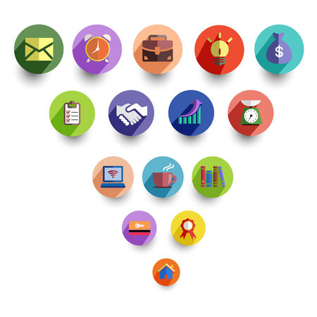 Icon set for business management and office with long shadow on white backgroundのイラスト素材