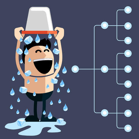   Ice Bucket Challenge concept. Man pour bucket of ice topped their headのイラスト素材