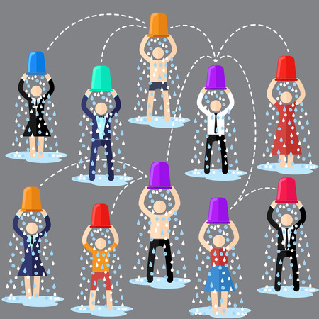   Ice Bucket Challenge concept. Man pour bucket of ice topped their headのイラスト素材