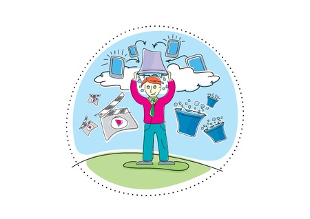  Ice Bucket Challenge concept. Man pour bucket of ice topped their head cartoon design styleのイラスト素材