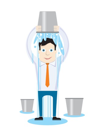  Ice Bucket Challenge concept. Man pour bucket of ice topped their head cartoon design styleのイラスト素材