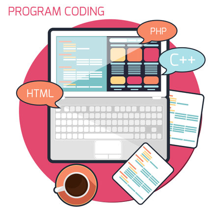 Flat design concept of program coding laptopのイラスト素材