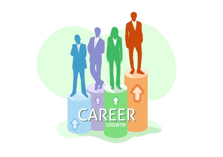 Successful silhouettes of business people are standing on large graph, conceptual business. Career growthのイラスト素材