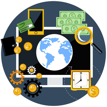 Flat design concept of global finance and economy with digital devicesのイラスト素材