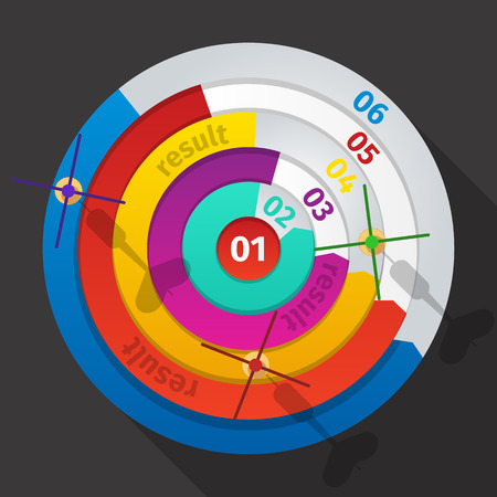 Business concept infographic template. Business target marketing dart idea creative operation result icons. Can be used for workflow layout, banner, diagram, web design.のイラスト素材