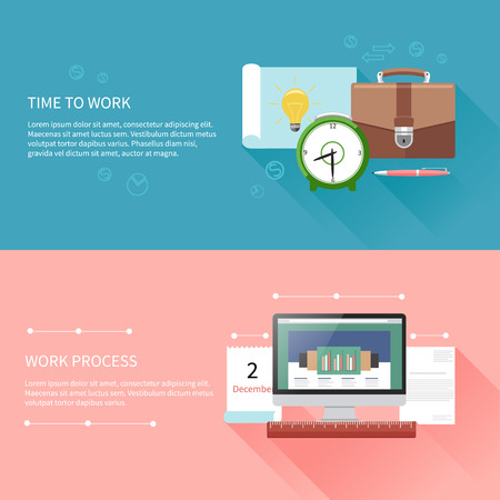 Business concept in flat design for time to work, work process, project and time management with idea, timing and business symbolsのイラスト素材