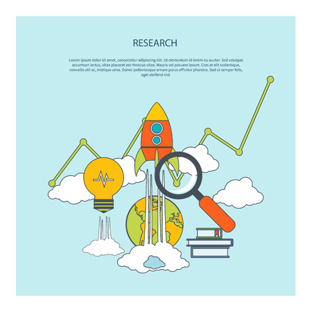 Business research start up idea template. Start up rocket idea. New business project start up, launching new product or service in flat designのイラスト素材