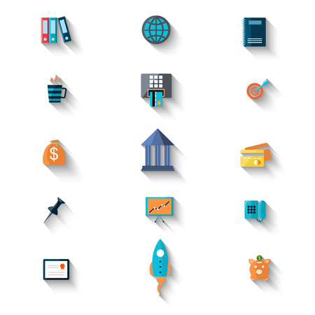 Money and bank icon set with shadow isolated on white background. Flat icon modern design style conceptのイラスト素材