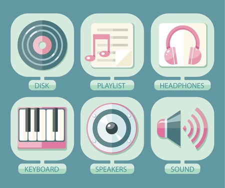 Set of icons music for app. Media player music icons, signs, silhouettes setのイラスト素材