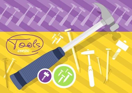 Hammer and nails, hammer, tool. Tools series. Flat icon modern design style conceptのイラスト素材