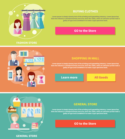 Flat Design Concepts Of General Store Shopping Mall And Fashion