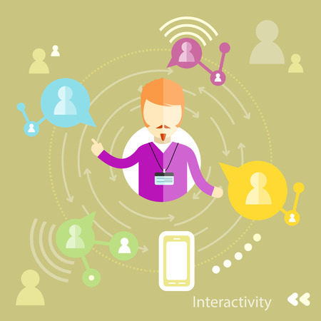 Businessman interactions by social media interactiv with business partners. Interactivity concept in flat designのイラスト素材