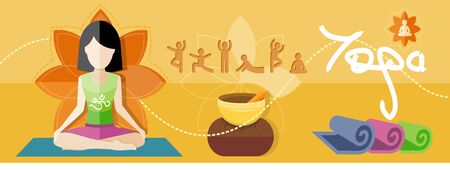 Young woman doing yoga. Yoga lotus pose. Sport concept in flat design styleのイラスト素材