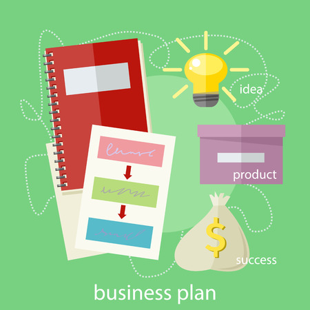 Business plan concept icons in flat style. Product idea. Project management and strategy.のイラスト素材