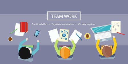 Team work concept. Business meeting top view in flat designのイラスト素材