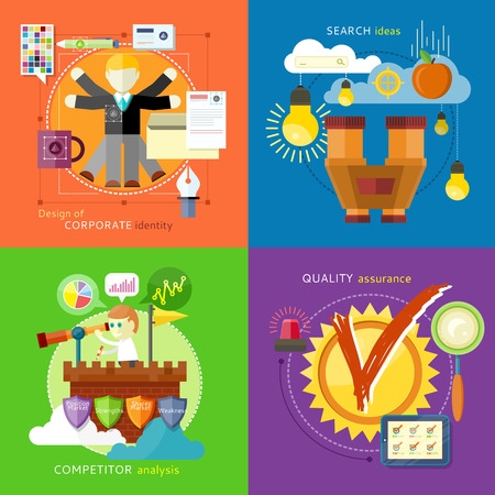 Competitor analysis of position market, strengths, shares market, weakness. Corporate identity. Design of human resources. Search idea. Quality assured sign grunge rubber stamp on stylish backgroundのイラスト素材