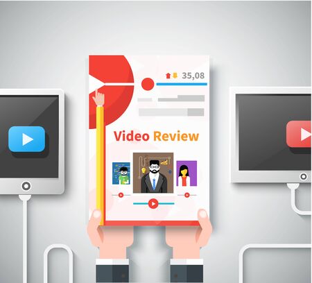 Hands with infographic business brochures banners video review, strategyのイラスト素材