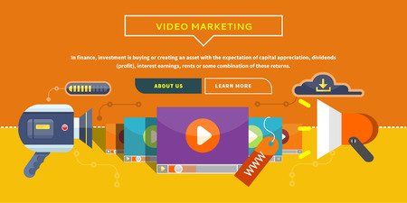 Video Marketing. Approaches methods and measures to promote products and services based on video. Business concept for web banner presentation. Working with digital content and advertising.のイラスト素材