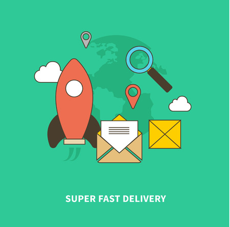 Concept of super fast delivery. Super fast and accurate. Flat design vector illustration. For web site construction, mobile applications, banners, corporate brochures, book covers, layouts etc.のイラスト素材