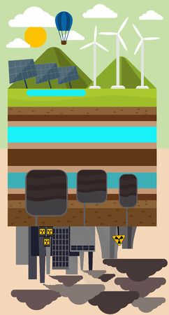 Green eco concept with sustainable architecture and environmental pollution by factory toxic waste. Eco technology reversed concept. Can be used for web banners and promotional material conceptのイラスト素材