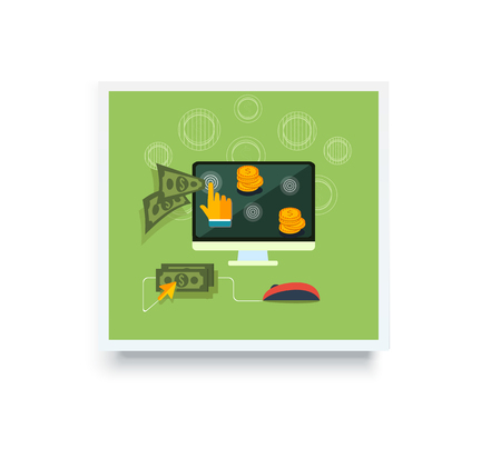 Pay per click internet advertising model when the ad is clicked poster banner on white. Modern flat design. Ppc, search engine marketing, online advertising, social media, click, semのイラスト素材