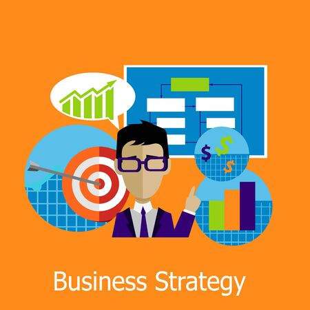 Business strategy concept design style. Business plan, strategy concept, strategy planning, business success, marketing management, chart and infographic plan illustrationのイラスト素材