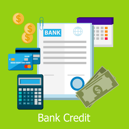 Bank credit concept design style. Credit, bank loan, credit card, banking and finance, finance payment, banking financial, pay cash, electronic debit illustrationのイラスト素材