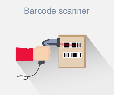 Barcode scanner icon design style. Barcode scanning, barcode reader, barcode scanner icon, reader for retail, data label, laser digital, identification scan information, scanning sale illustrationのイラスト素材