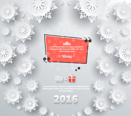 Snowflakes background for winter and new year, christmas theme. Snow, christmas, snowflake background, snowflake winter 2016. Quote bubble, quote marks, quotation marks, quote box, get a quote.のイラスト素材