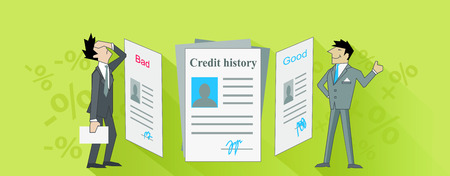 Credit istory bad and good. Credit score, credit report, credit rating, bank credit, finance score, business loan or debt, excellent budget, banking report, rating mortgage illustrationのイラスト素材