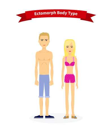 Ectomorph body type woman and man. People health, slim and thin skinny, physique adult healthy figure, human person, lean and slender, structure normal illustration