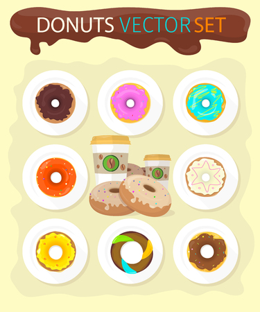 Sweet donuts set design flat food.のイラスト素材