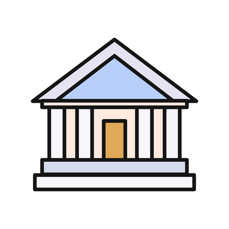 Bank office symbol with ATM dollars and safe icon. Banking concept in flat design. Bank building, finance house, money home, bank icon,  banker, bank interior, business houseのイラスト素材