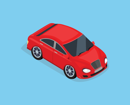 Flat 3d isometric high quality city transport icon. Sedan automobile. Car for isometric world. Isometric car sportscar, SUV luxury high class sedan. Red isometric car. Isolated car icon top viewのイラスト素材