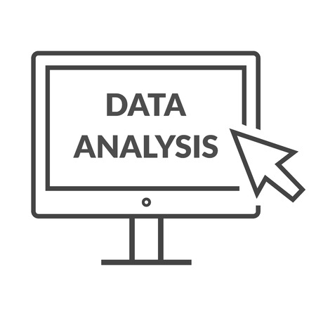 Marketing data analytics analyzing statistics chart. Data analysis seo concept. Monitor with text Data Analysis. Isolated data analysis icon  Flat icon modern design style vector illustration concept.のイラスト素材
