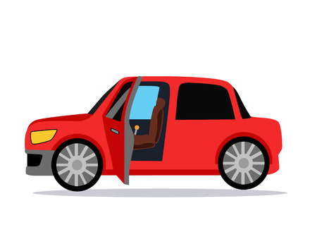 Car icon. Car icon object. Car logo. Car Icon giraphic. Red car. Auto car flat style. Car with shadow. Car on white background. Concept car. New car. Vector logo car. Buy car. Rent car. Car open doorのイラスト素材