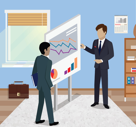 Startup teamwork brainstorming office meeting. Isometric realistic poses. 3D flat vector isometry icon. Business report isometric. Isolated isometry business report. Isometric graphic reportのイラスト素材