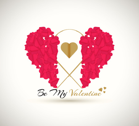 Be My Valentine. Happy valentines day and weeding element couples love. Cardboard greeting card design for Valentines Day. Be my Valentine text of hearts. Rose petals. Be my vector illustrationのイラスト素材